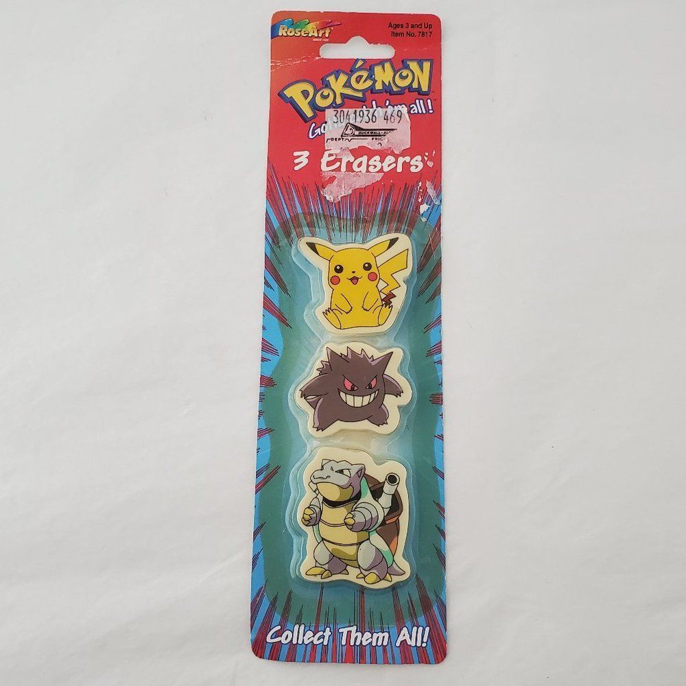 Vtg 90s NOS Sealed Rose Art Pokemon Pencil Erasers Pikachu Gengar Blastoise - Picture 4 of 10